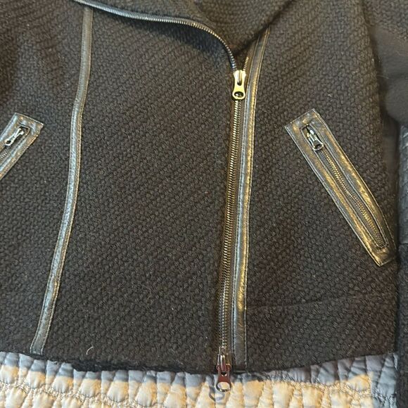 Vince For Bergorf Goodman Black Leather Trim Wool Tweed Moto Jacket Size XS - Picture 9 of 13
